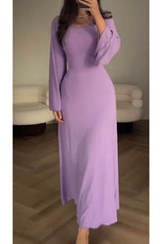 Comfortable Elegance Ribbed Bell Long Sleeve Stretch Maxi Dress