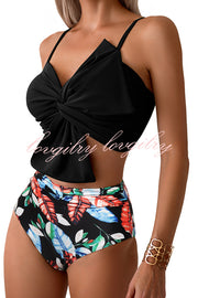 Gracie Bow Twist Design Printed High Rise Bikini Swimsuit