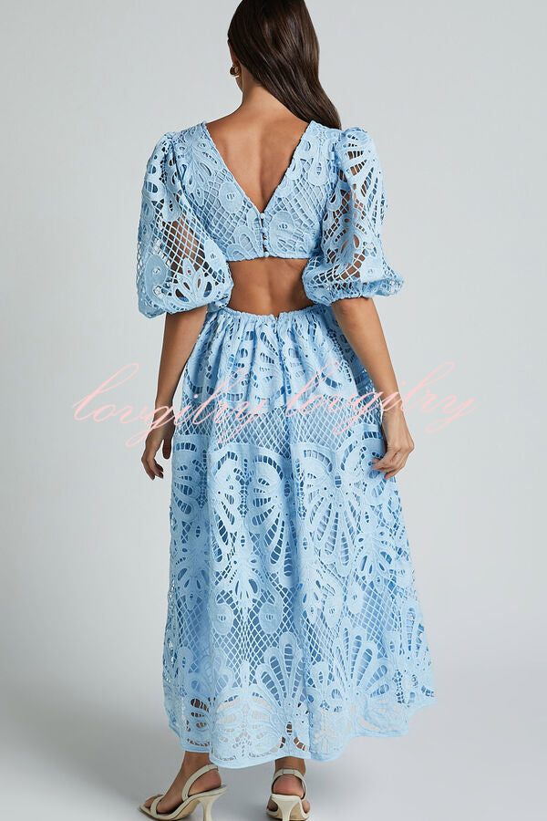 Solid Color V neck Hollow Lace Waistless Sexy Maxi Dress