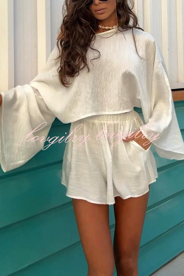 Seaside Leisure Linen Blend Solid Color Long Sleeve Loose Top