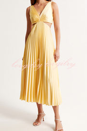 Summer Social Stain Pleated Cutout Waist Midi Dress