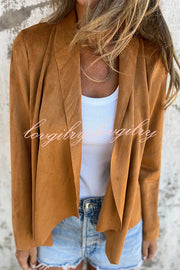 Solid Color Suede Lapel Long Sleeve Loose Coat