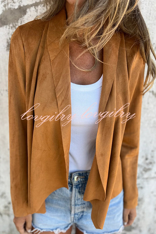 Solid Color Suede Lapel Long Sleeve Loose Coat