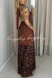Leopard Print Sexy Halter Neck Backless Loose Maxi Dress