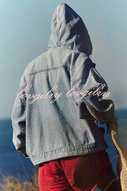 Fashion Loose Pocket Casual Denim Zipper Hoodie