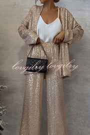 Party Scene Sequin Open Front Long Sleeve Drape Coat