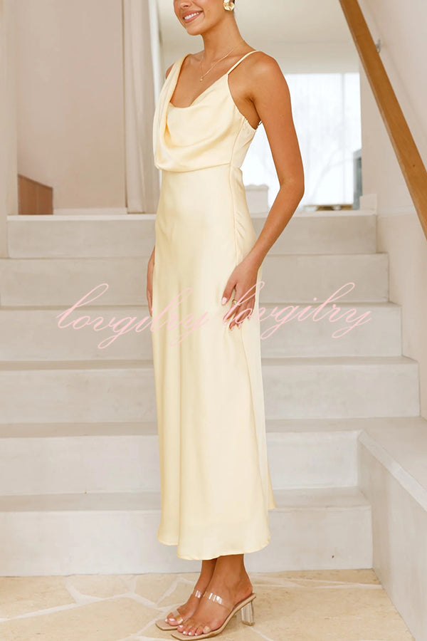Satin Solid Color Elegant Sling Waist Open Back Maxi Dress