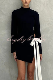 Fashionable Long-sleeved Hollowed-out Bow Slim-fit Mini Dress