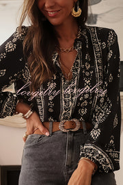 Unique Print Long-Sleeved Button-Up Elegant Shirt