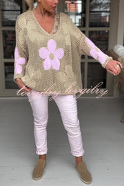 Embroidered Flower Hollow Holiday Knit Top