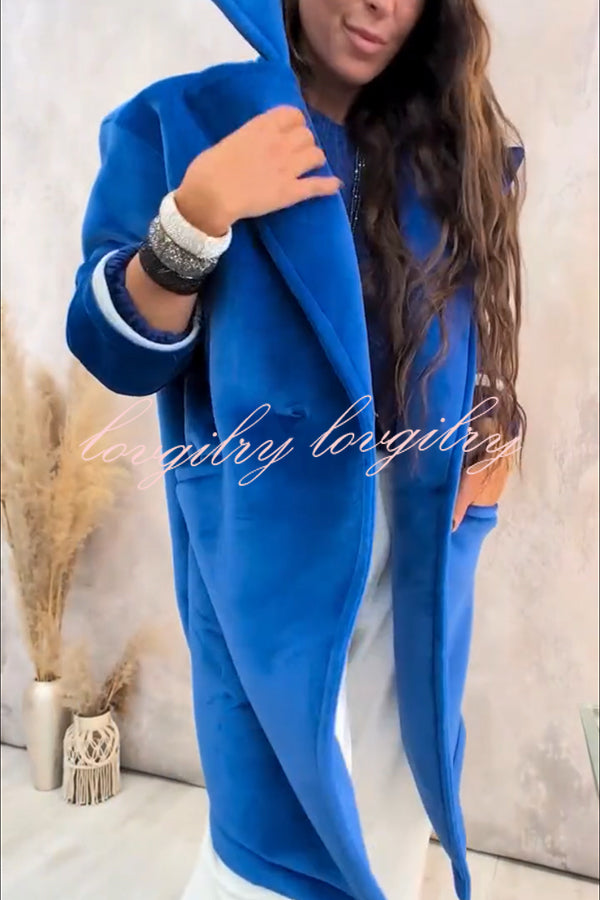 A Pleasant Winter Button Up Long Sleeve Pocket Lapel Loose Midi Jacket