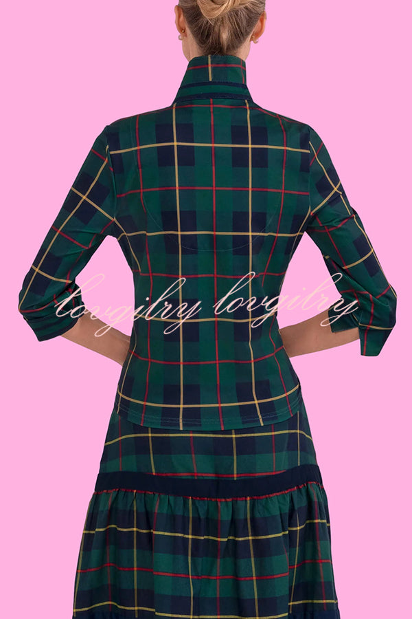 Embrace The Festival Plaid Twist Half Sleeve Shirt and Elastic Waist Pencil Pants Set