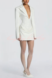 Solid Color Slim-fit V-neck Elegant Draped Formal Mini Dress