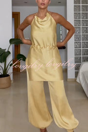 Satin Solid Color Loose Backless Casual Top