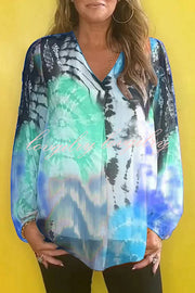 Fashionable Gradient Tie-dye V-neck Long Sleeve Shirt