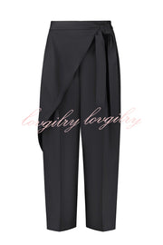 Urban Charm Wrap Tie-up Elastic Waist Pocketed Wide Leg Pants