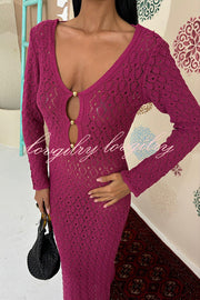 Fashion V-neck Long-sleeved Hollow Slim Maxi Dress