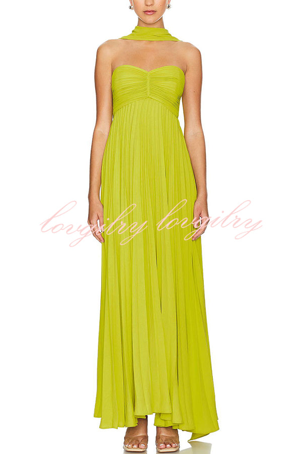 Exquisite Princess Pleated Off Shoulder with Scarf Party Maxi Dress