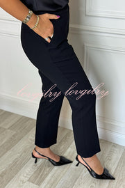 Social Time High Rise Elastic Zipper Waist Pocket Straight-leg Pants