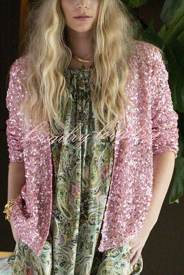 I'm Down To Party Sequin Open Front Crop Jacket