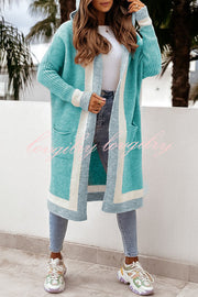 Catch Your Gaze Colorblock Pocket Hooded Long Cardigan