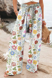 Colorful Print Elastic Waist Drawstring Pocket Pants