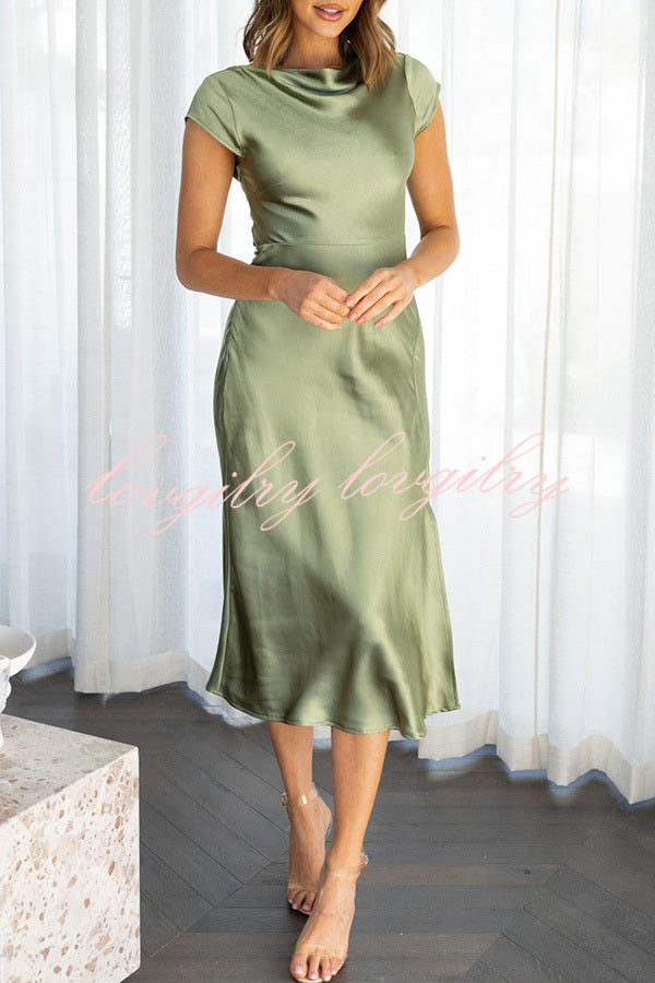 Ivana Satin Twist Back Cutout Midi Maxi Dress