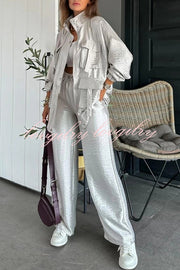 Easy on Me Metallic Fabric Elastic Waist Pocketed Wide Leg Pants