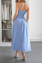 Solid Color V-neck Sleeveless Waist Hollow Out Maxi Dress