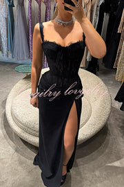Sexy Grace Magic Lace Corset Bow Design Ruched Hip Slit Maxi Dress