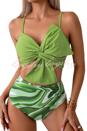 Gracie Bow Twist Design Printed High Rise Bikini Swimsuit