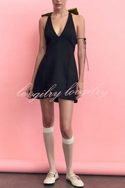 Sweet Party Contrast Back Velvet Bow Detail Mini Dress