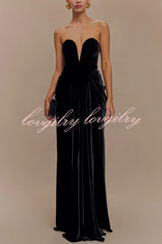 Paige Velvet Off Shoulder Side Pleated Hip Drape Maxi Dress