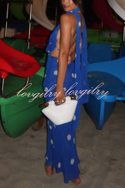Fashion Polka Dot Print Sexy Halter Neck Backless Maxi Dress