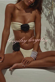 Strapless Three Dimensional Flower Bikini