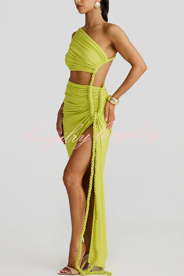 Juliana Rope Detail Ruched One Shoulder Cutout Stretch Maxi Dress