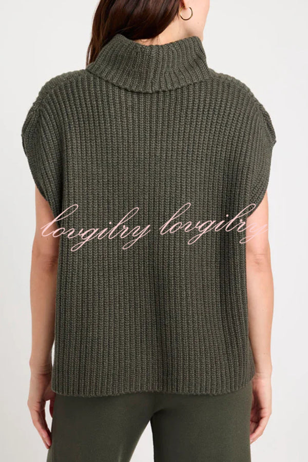 Comfortable and Luxe Knit TurtleNeck Cap Sleeves Lightweight Sweater