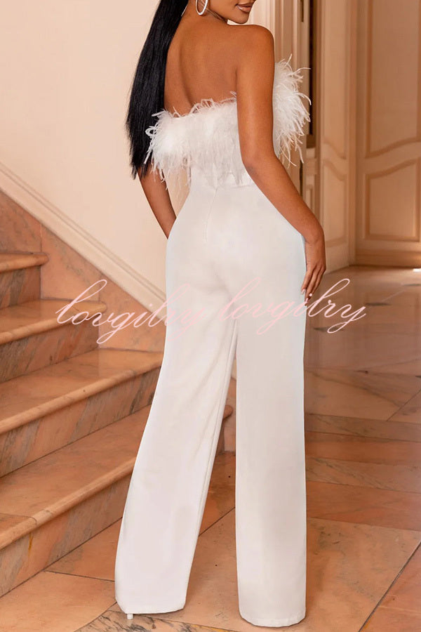 First Class High Rise Feather Stretch Waist Jumpsuit