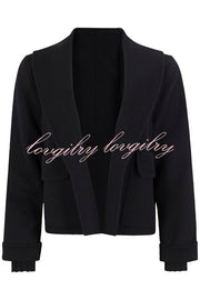 Comfortable Season Shawl Collar Open-front Long Sleeve Flap Pockets Crop Coat