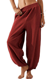 Solid Color Casual Elastic Waistband Wide-leg Pants