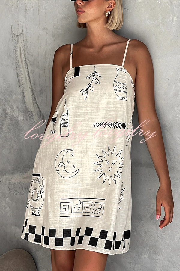 Fashionable Graffiti Printed Halter Backless Loose Mini Dress