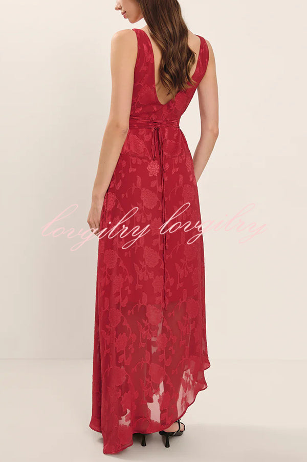 Fashion Jacquard Elegant Backless Lace-up Slim Irregular Maxi Dress