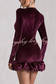 Solid Color Velvet Slim-fit Long-sleeved Mini Dress