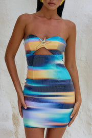 Gradient Sequin Sexy Off-the-shoulder Hollow Slim Mini Dress