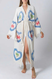 Maia Linen Blend Unique Print Belt Swimwear / Lounge Cover-up Robe