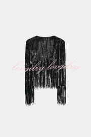 Party Crasher Layered Sequined Tassels Long Sleeve Loose Jacket