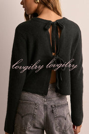 Solid Color Loose Long Sleeve Lace-up Knitted Cardigan