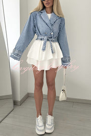Fashion Lapel Long-sleeved Short Denim Jacket