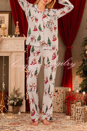 Christmas Holiday Print Long Sleeve Pocket Top and Elastic Waist Loose Pants Set