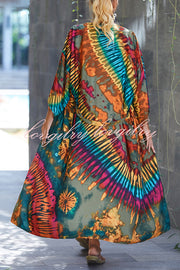 Unique Print Loose Lace Up Holiday Maxi Cover Up